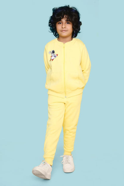 Unisex Full Sleeves Placement Rocket Printed Fleece Sweatshirt Set