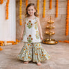 White & Yellow Floral Block Print Sleeveless Kurti with Sharara