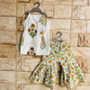 White & Yellow Floral Block Print Sleeveless Kurti with Sharara