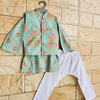 Pastel Green Block Printed Kurta Bundi Set for Boys