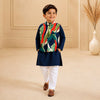 Geometrical Print Bundi Set with Navy Blue Kurta for Boys