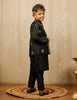 Black And Golden Block Printed Kurta Pyjama Set With Jacket