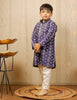 Blue And Off White Block Printed Kurta Pyjama Set