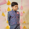 Blue Block Printed Kurta With Jacket Chanderi and Pant Cotton Silk