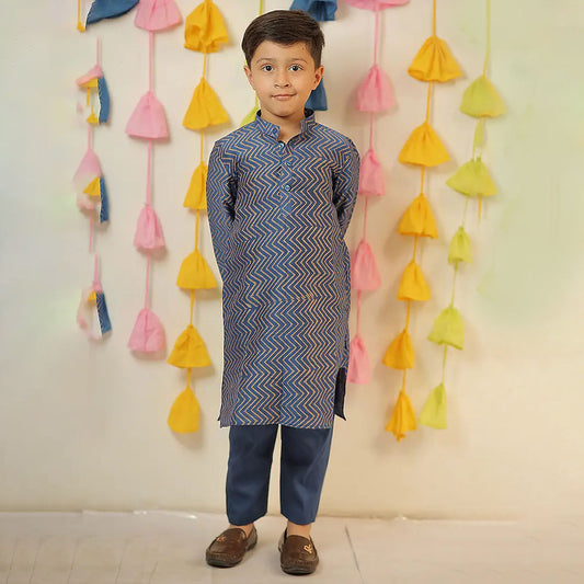 Blue Block Kurta And Pant