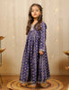Blue Block Printed Full Length Dress