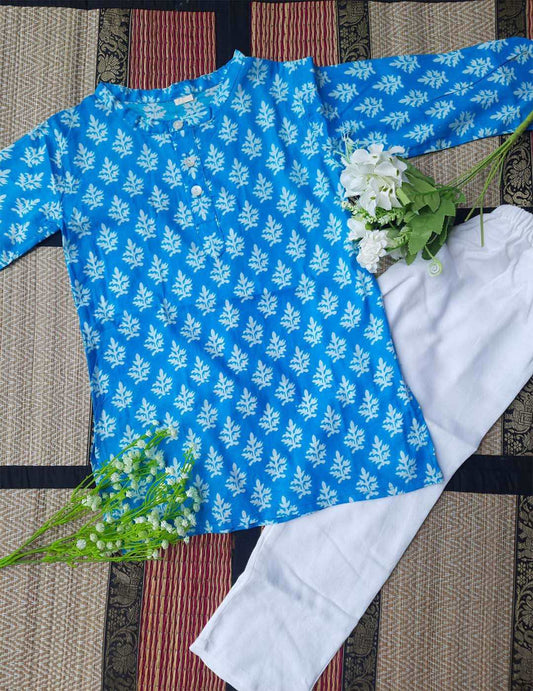 Blue Kurta With White Pyjama