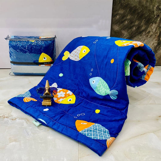 Cartoon Dark Blue Fish Theme Cotton Light Weight Comforter