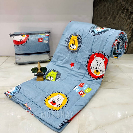 Cartoon Grey Lion Theme Cotton Light Weight Comforter