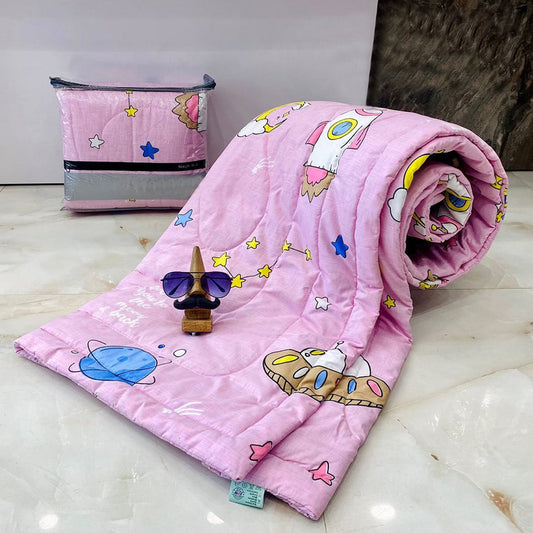 Cartoon Pink Space Theme Cotton Light Weight Comforter