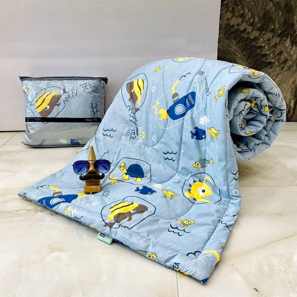 Cartoon Sky Blue Ocean Animals Theme Cotton Light Weight Comforter