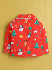 Unisex Christmas Print Nightsuit - Red