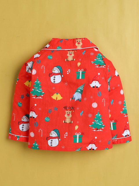 Unisex Christmas Print Nightsuit - Red