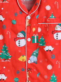 Unisex Christmas Print Nightsuit - Red