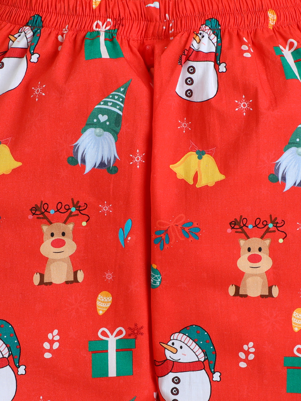 Unisex Christmas Print Nightsuit - Red