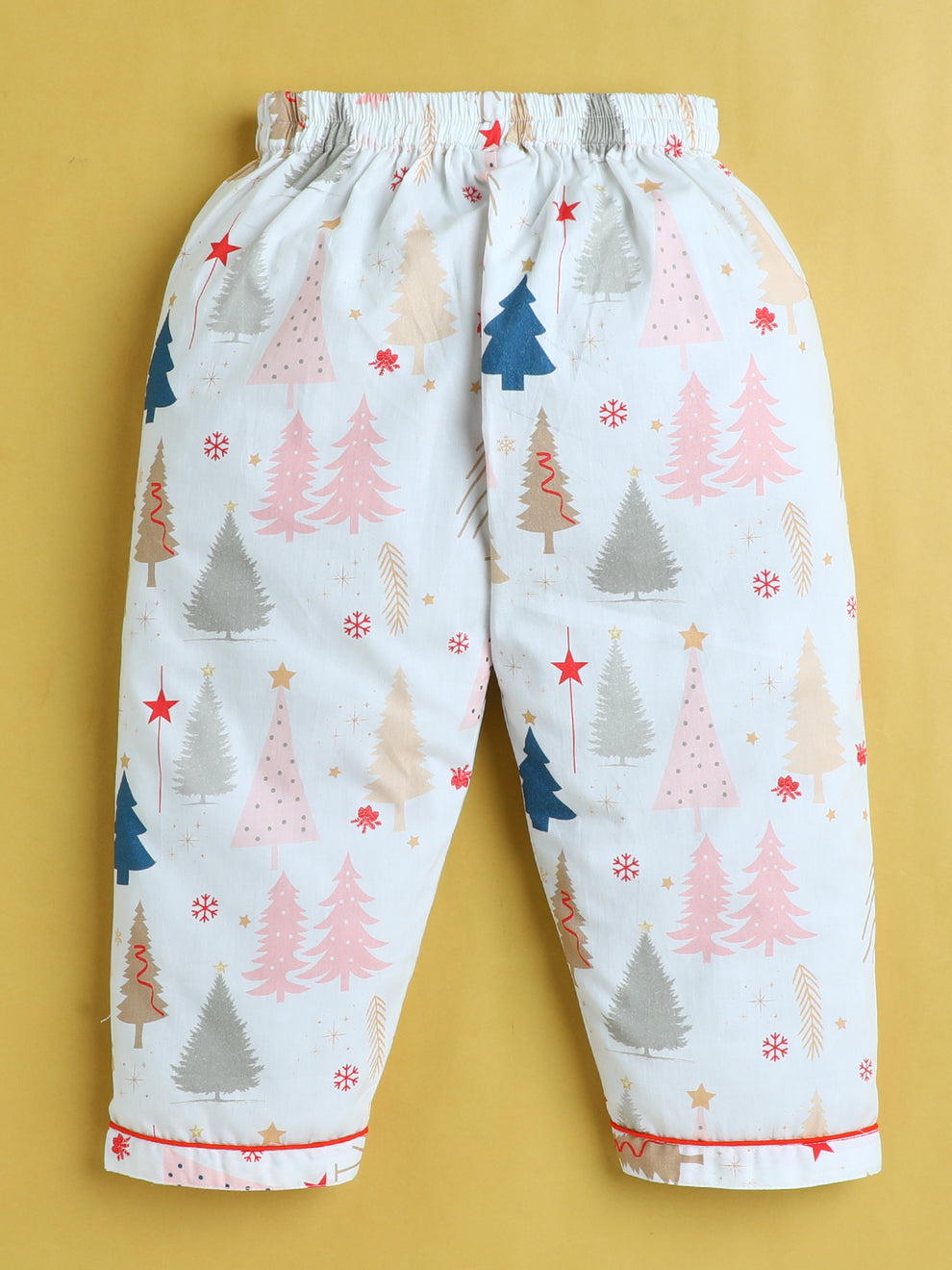 Unisex Christmas Trees Print Nightsuit- Beige