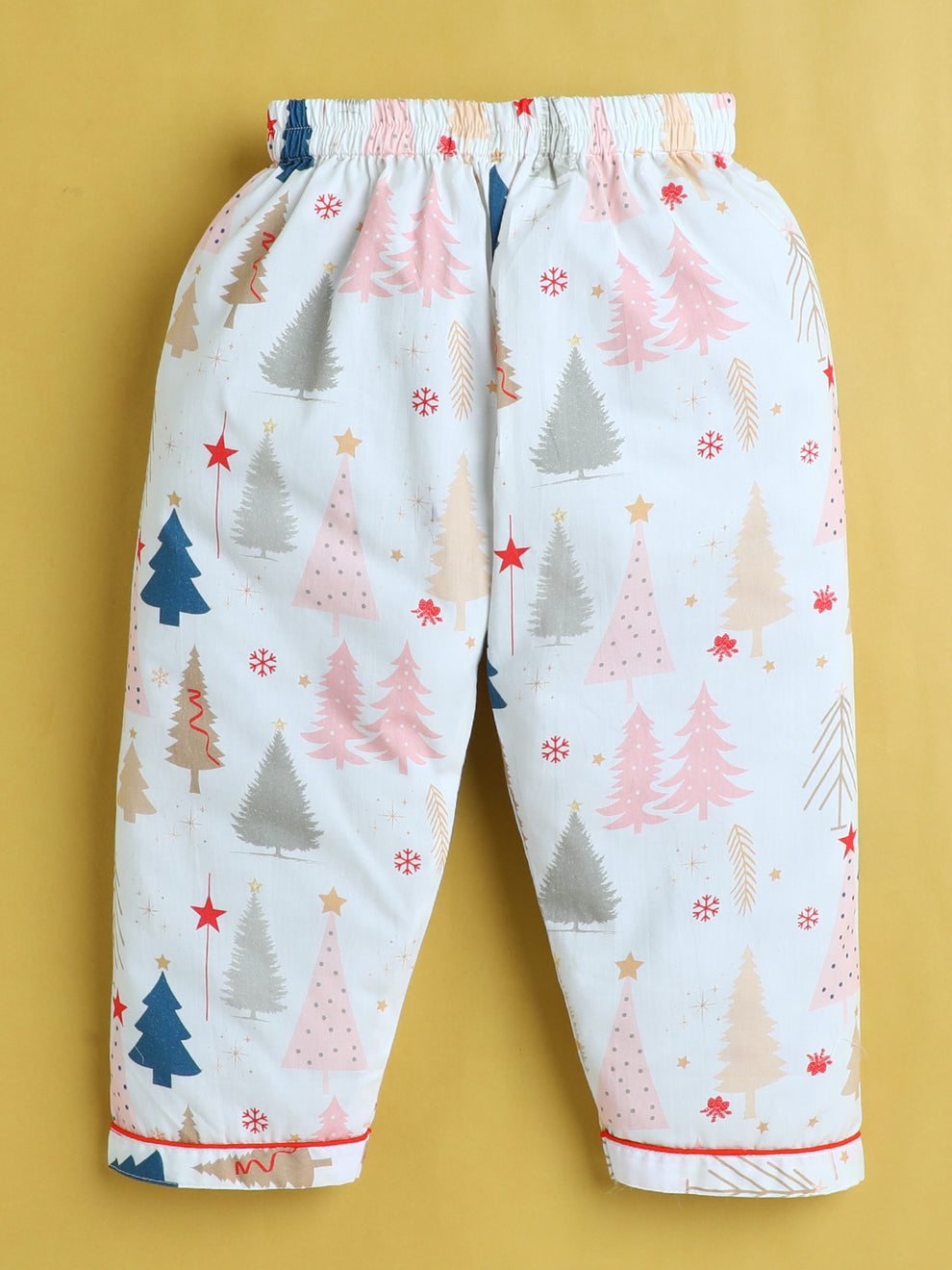 Unisex Christmas Trees Print Nightsuit- Beige