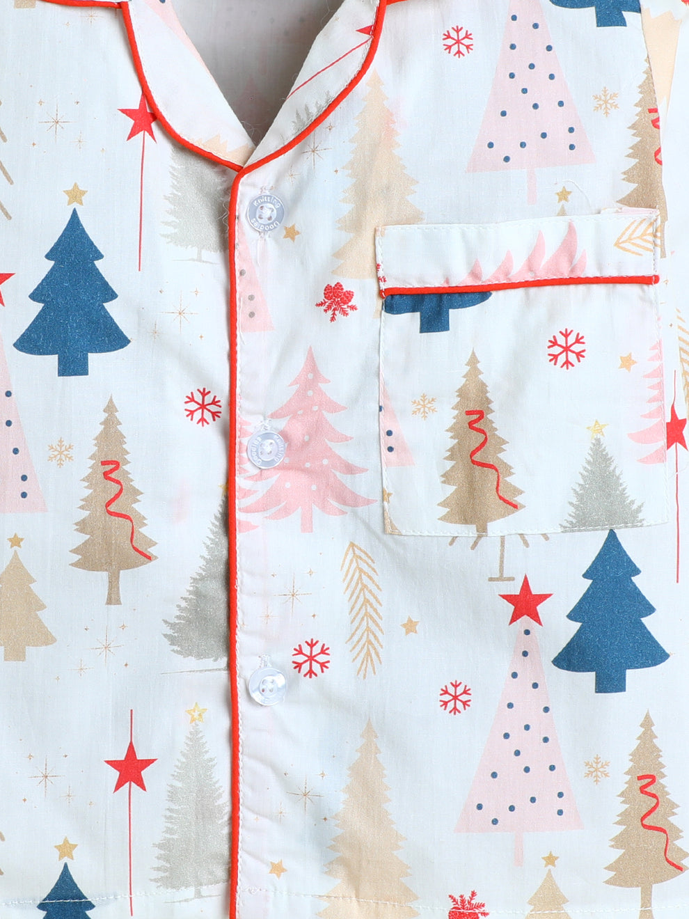 Unisex Christmas Trees Print Nightsuit- Beige