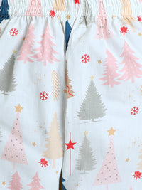 Unisex Christmas Trees Print Nightsuit- Beige