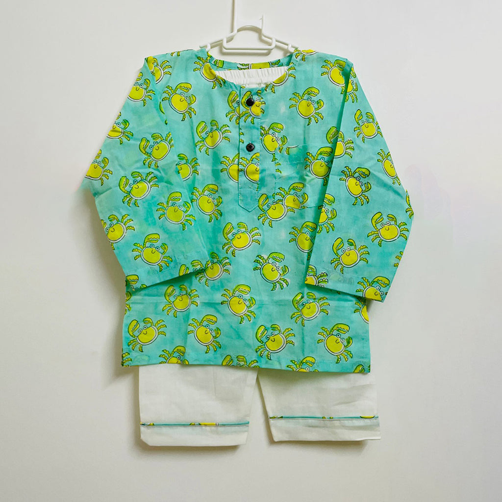 Crab Yellow Printed Mul Nightsuit