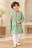 Pastel Green Block Printed Kurta Bundi Set for Boys