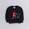 Full Sleeves Cricket Printed Warm Fleece Sweatshirt - Black