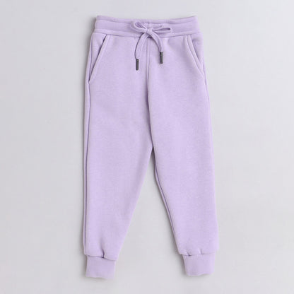 Full Sleeves Floral Printed Warm Fleece Sweatshirt & Joggers - Purple