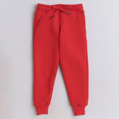Unisex Full Sleeves Lego Puzzle Printed Warm Fleece Joggers Set - Red