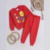 Unisex Full Sleeves Lego Puzzle Printed Warm Fleece Joggers Set - Red