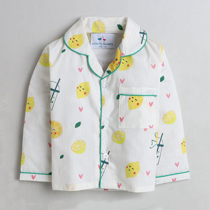 Unisex Full Sleeves Lemons And Lemonade Print Nightsuit - Yellow