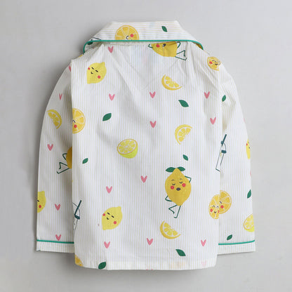 Unisex Full Sleeves Lemons And Lemonade Print Nightsuit - Yellow