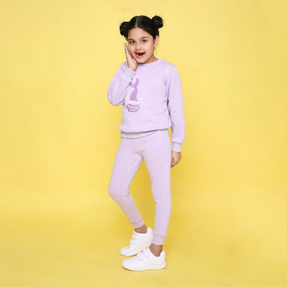 Full Sleeves Mermaid Tail Printed Warm Fleece Sweatshirt & Joggers Set - Purple