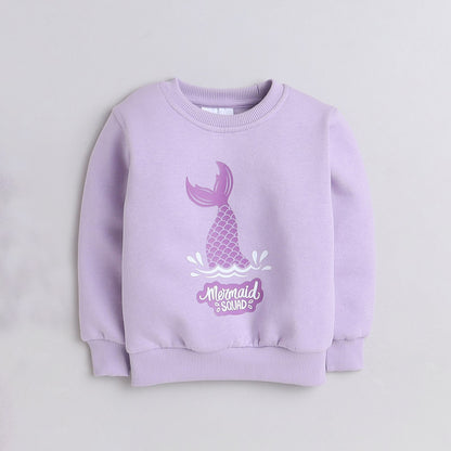Full Sleeves Mermaid Tail Printed Warm Fleece Sweatshirt & Joggers Set - Purple