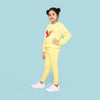 Full Sleeves Placement Butterfly Printed Warm Fleece Joggers Set - Yellow