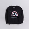 Unisex Full Sleeves Placement Rainbow Printed Warm Fleece Sweatshirt - Black