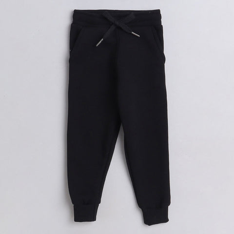 Unisex Full Sleeves Placement Rainbow Printed Warm Fleece Joggers Set - Black