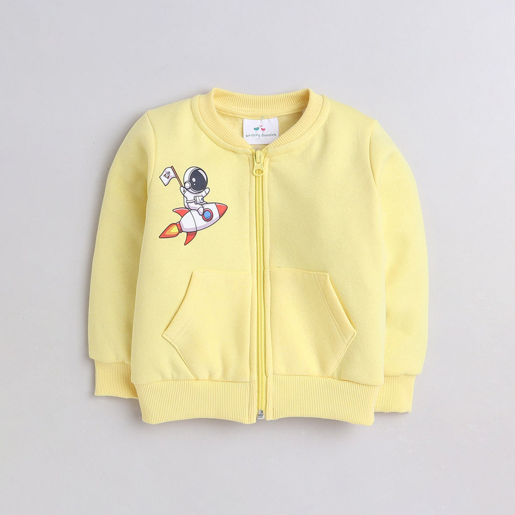 Unisex Full Sleeves Placement Rocket Printed Fleece Sweatshirt