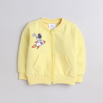 Unisex Full Sleeves Placement Rocket Printed Fleece Sweatshirt