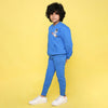 Full Sleeves Placement Rocket Printed Warm Fleece Sweatshirt & Joggers Set - Blue
