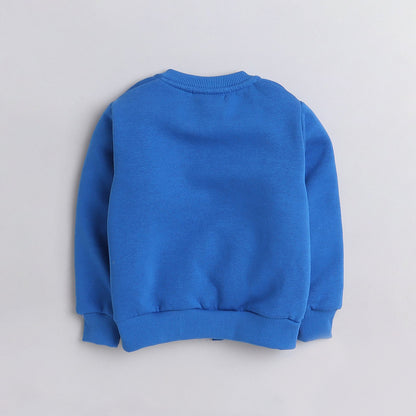 Full Sleeves Placement Rocket Printed Warm Fleece Sweatshirt & Joggers Set - Blue