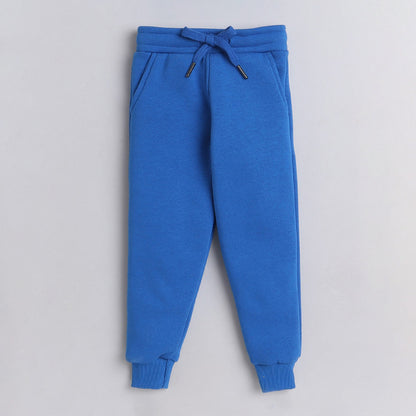 Full Sleeves Unicorn Printed Warm Fleece Sweatshirt & Joggers Set - Blue