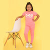 Girls Pink Flowers Printed Terry Jogger Set