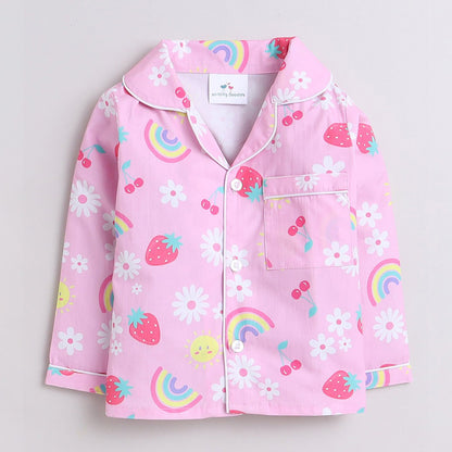 Girls Printed Rainbows And Flowers Pure Cotton Night suit