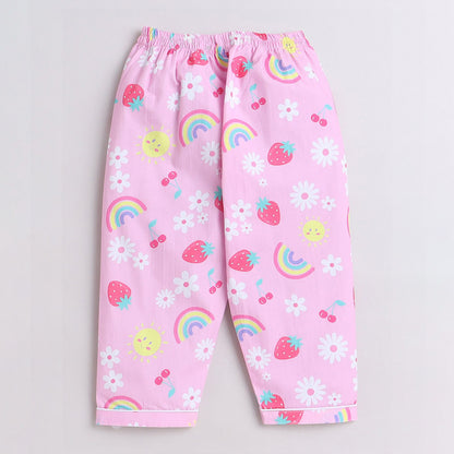 Girls Printed Rainbows And Flowers Pure Cotton Night suit