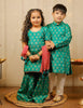 Green And Off White Block Printed Kurta Pyjama Set