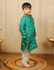 Green And Off White Block Printed Kurta Pyjama Set