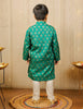 Green And Off White Block Printed Kurta Pyjama Set