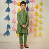 Green Block Printed Chanderi Kurta with Cotton Silk Pants