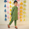 Green Block Printed Chanderi Kurta with Cotton Silk Pants