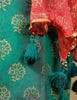 Green Block Printed Kurta With Sharara Set With Pink Dupatta